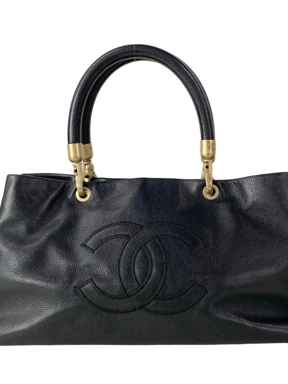 CHANEL Black Calfskin Tote Bag gold hardware